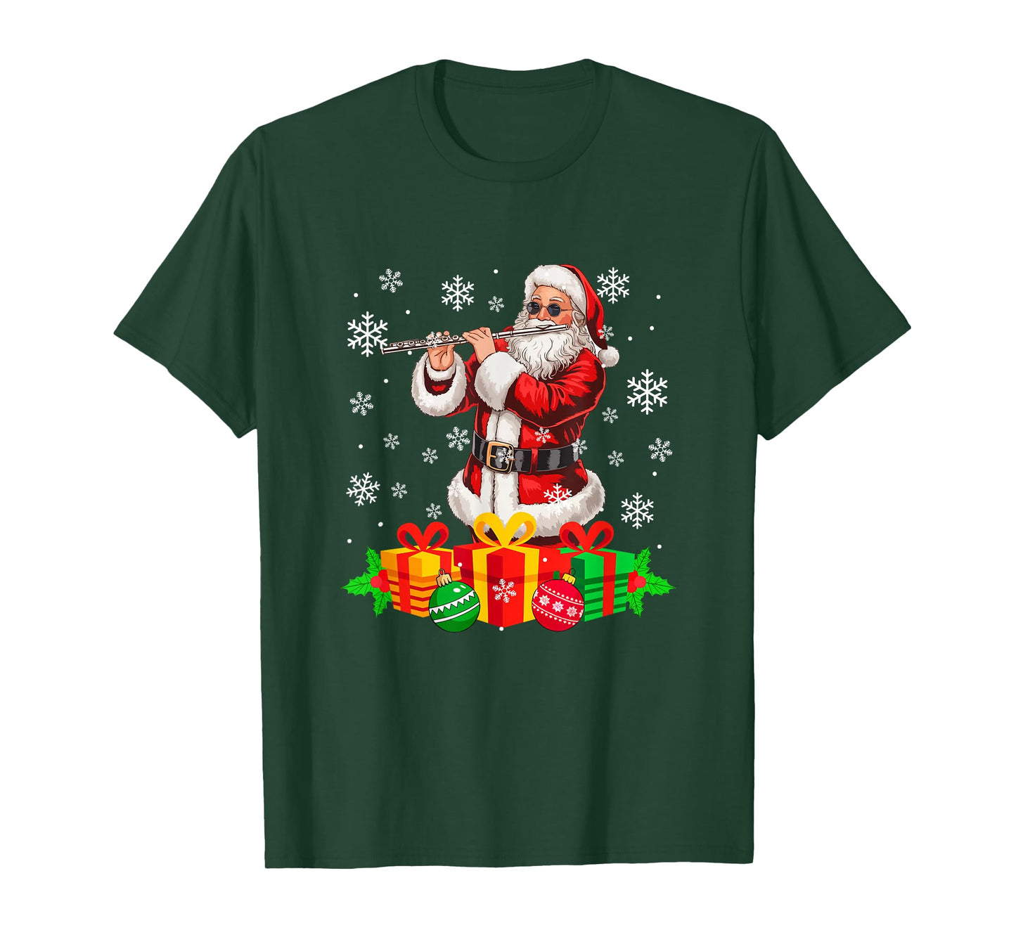 Santa Playing Flute Instrument Colorful Christmas Boxes T-Shirt