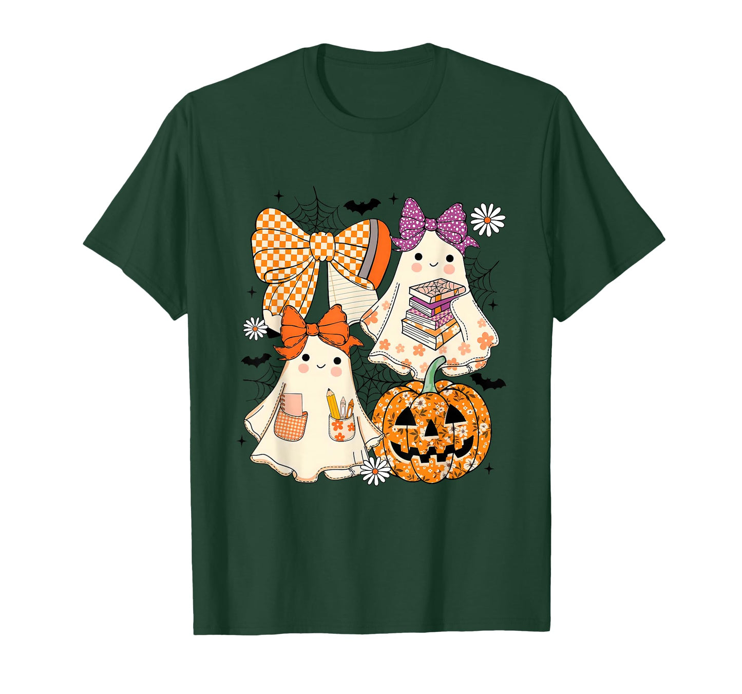Cute Ghost Teacher Book Lovers Autumn Fall Halloween Ghost T-Shirt