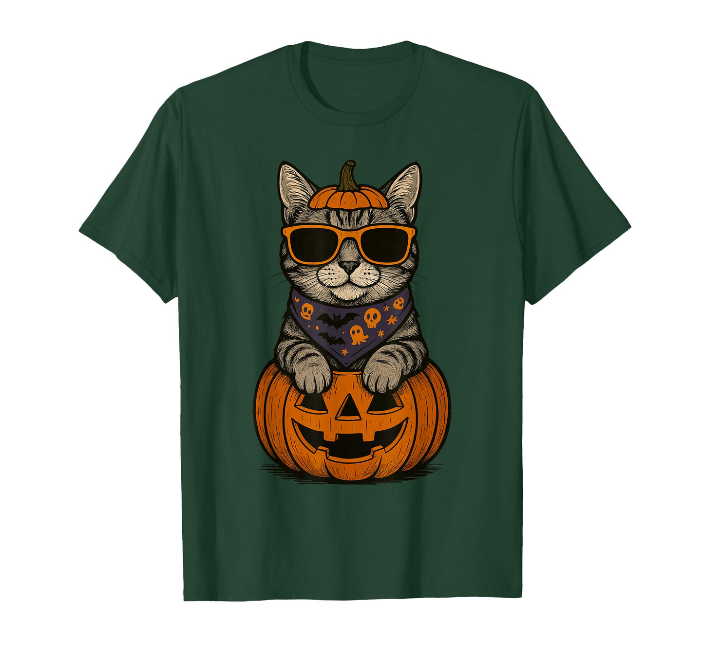 Spooky Tabby Cat Pumpkin Halloween Cat Lover T-Shirt