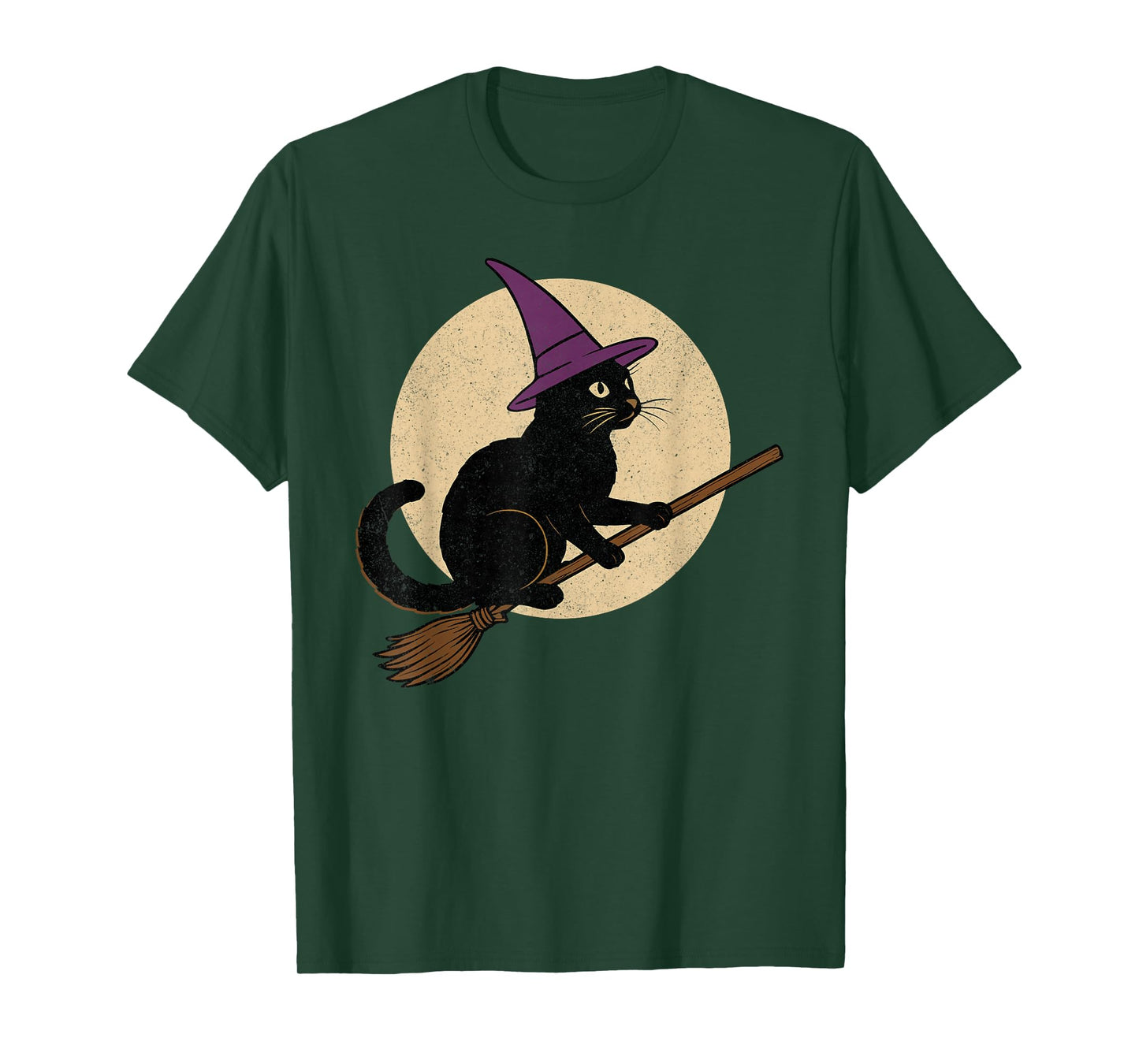 Funny Black Cat Halloween Witch Cat on Moon Night Spooky T-Shirt