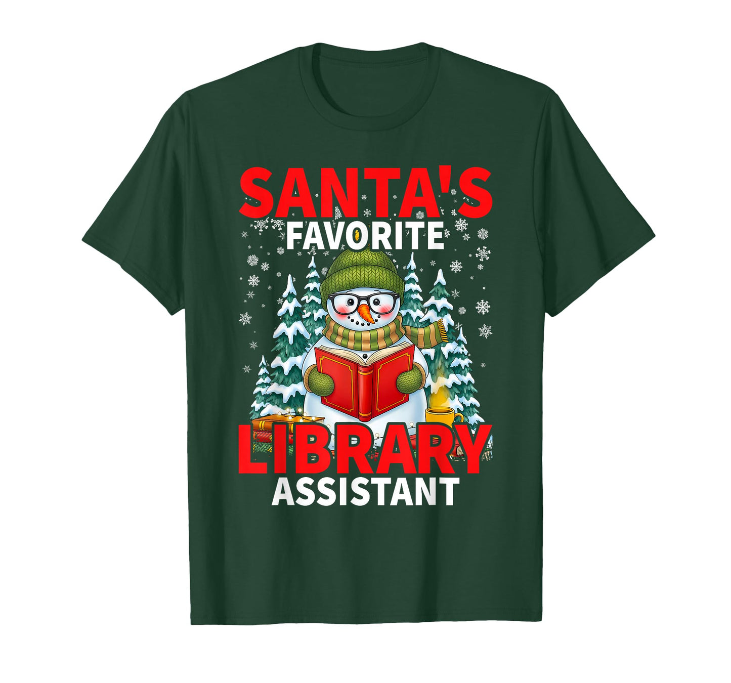 Santa's Favorite Library Assistant Santa Hat Christmas Party T-Shirt