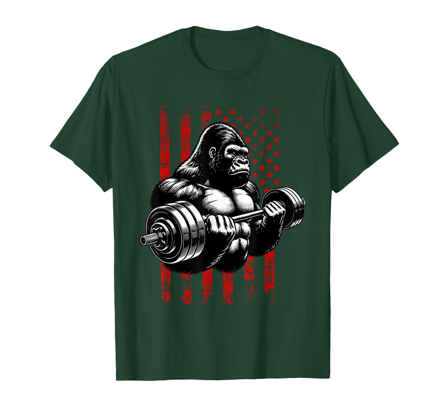 Gorilla lifting Weights | Gym America USA Flag Women Men T-Shirt