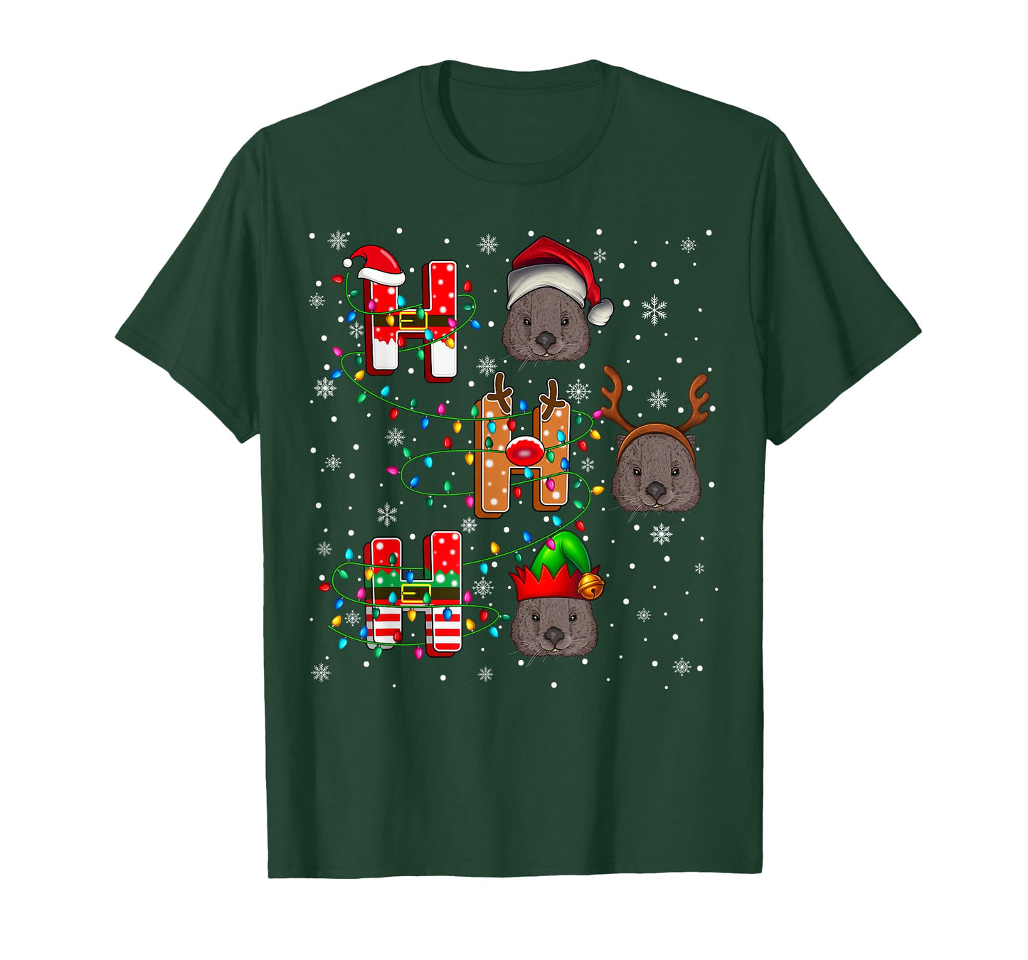 Ho Ho Ho Santa Reindeer Hat Elf Wombat Animal Christmas T-Shirt