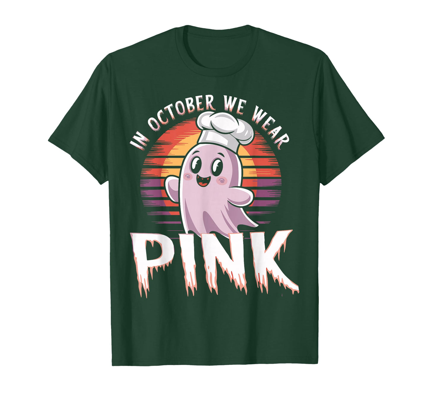 in October We Wear Pink Ghost Witch Breast Cancer Awareness T-Shirt