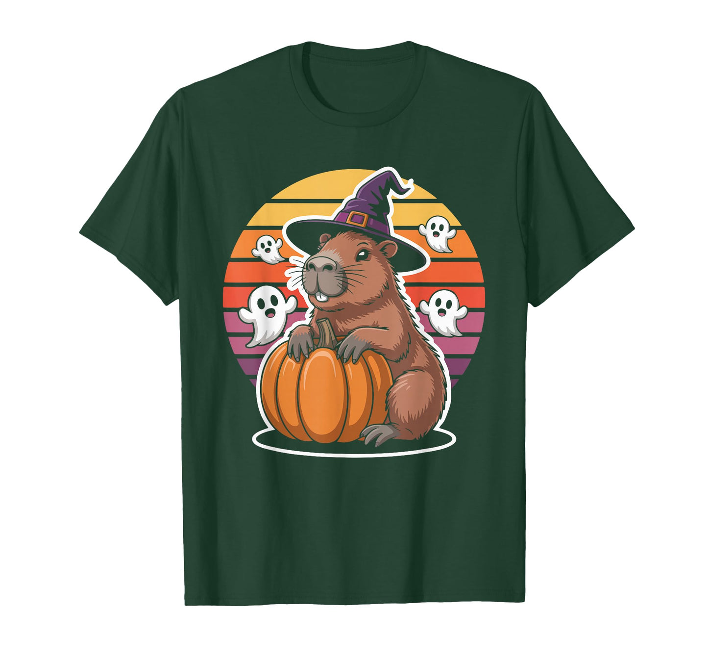 Capybara with Pumpkin and Ghosts Halloween Fun T-Shirt