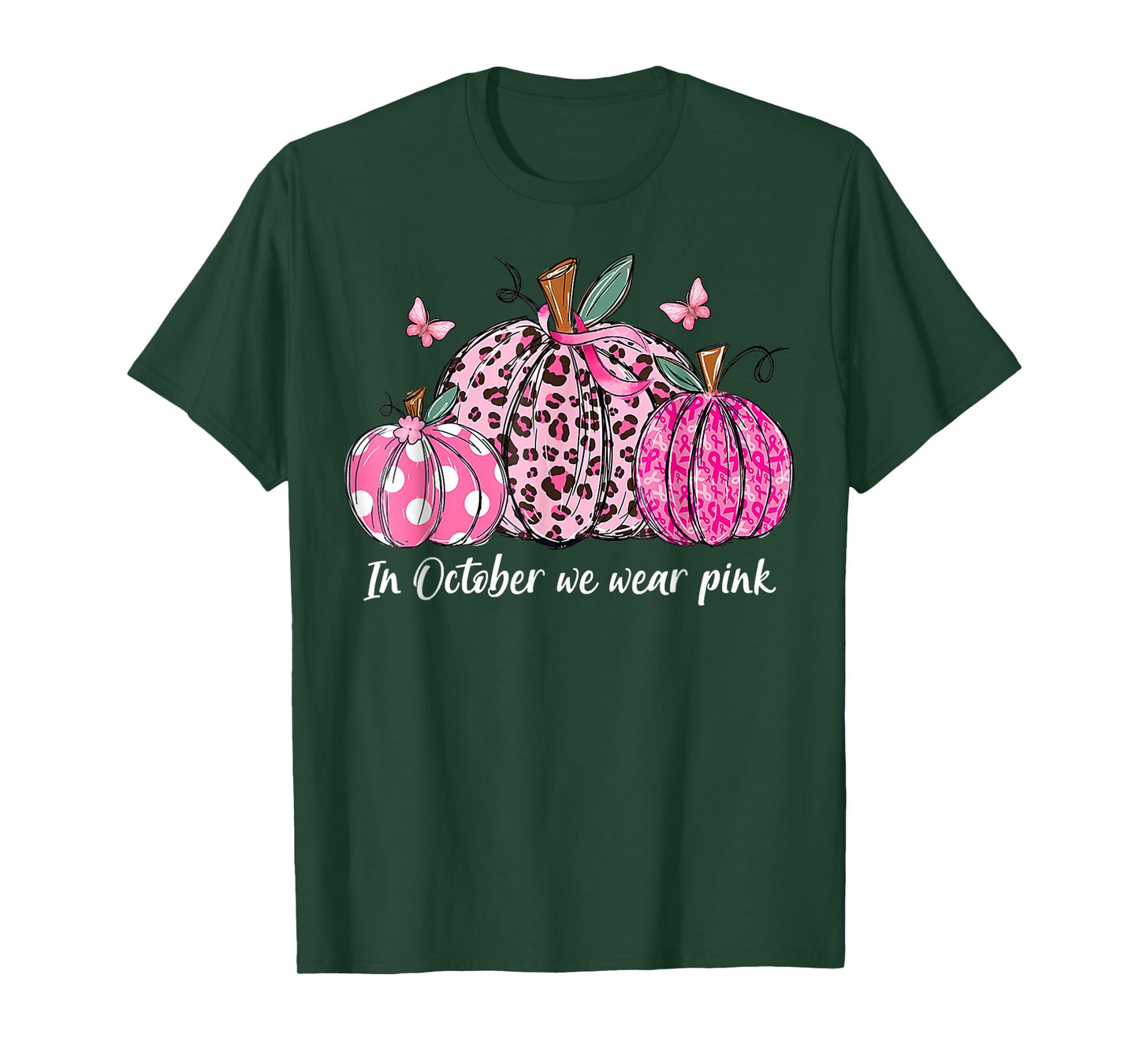 in October We Wear Pink Pumpkins Breast Cancer Awareness T-Shirt