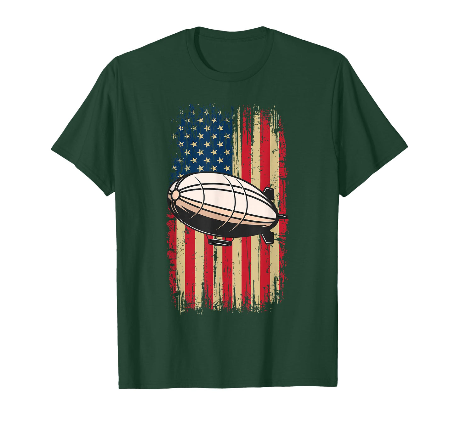Retro Vintage Zeppelin Dirigible Airship American Flag T-Shirt