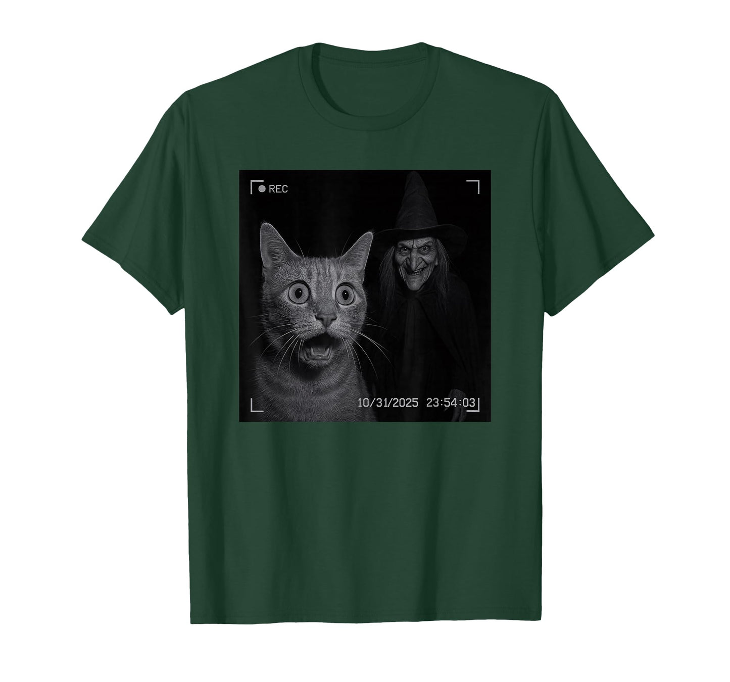 Funny Cat On Security Camera with Witch Halloween T-Shirt