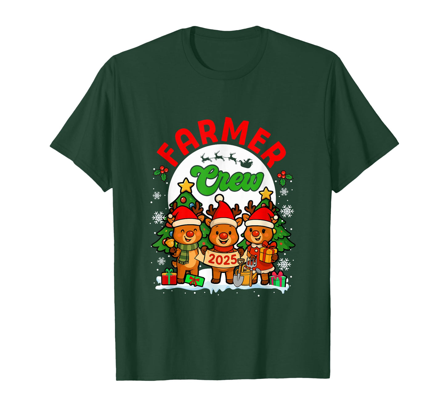 Farmer Crew 2025 Xmas Three Santa Reindeer Funny Job Team T-Shirt