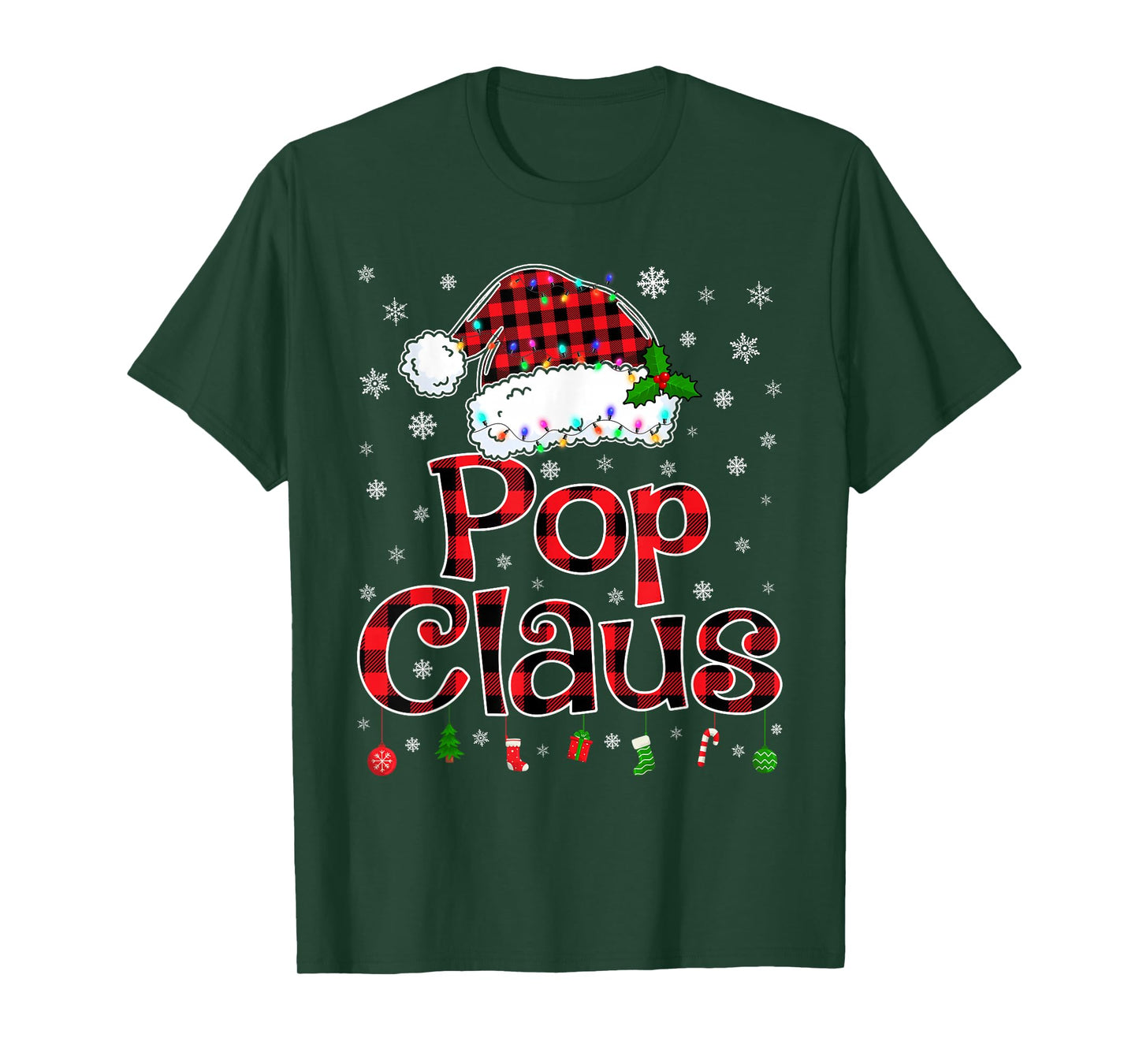 Pop Claus Christmas Lights Xmas Pajama Matching Family T-Shirt