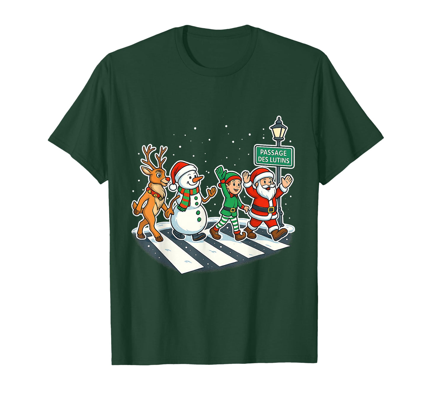 Elf Crossing Santa Snowman Reindeer Christmas T-Shirt