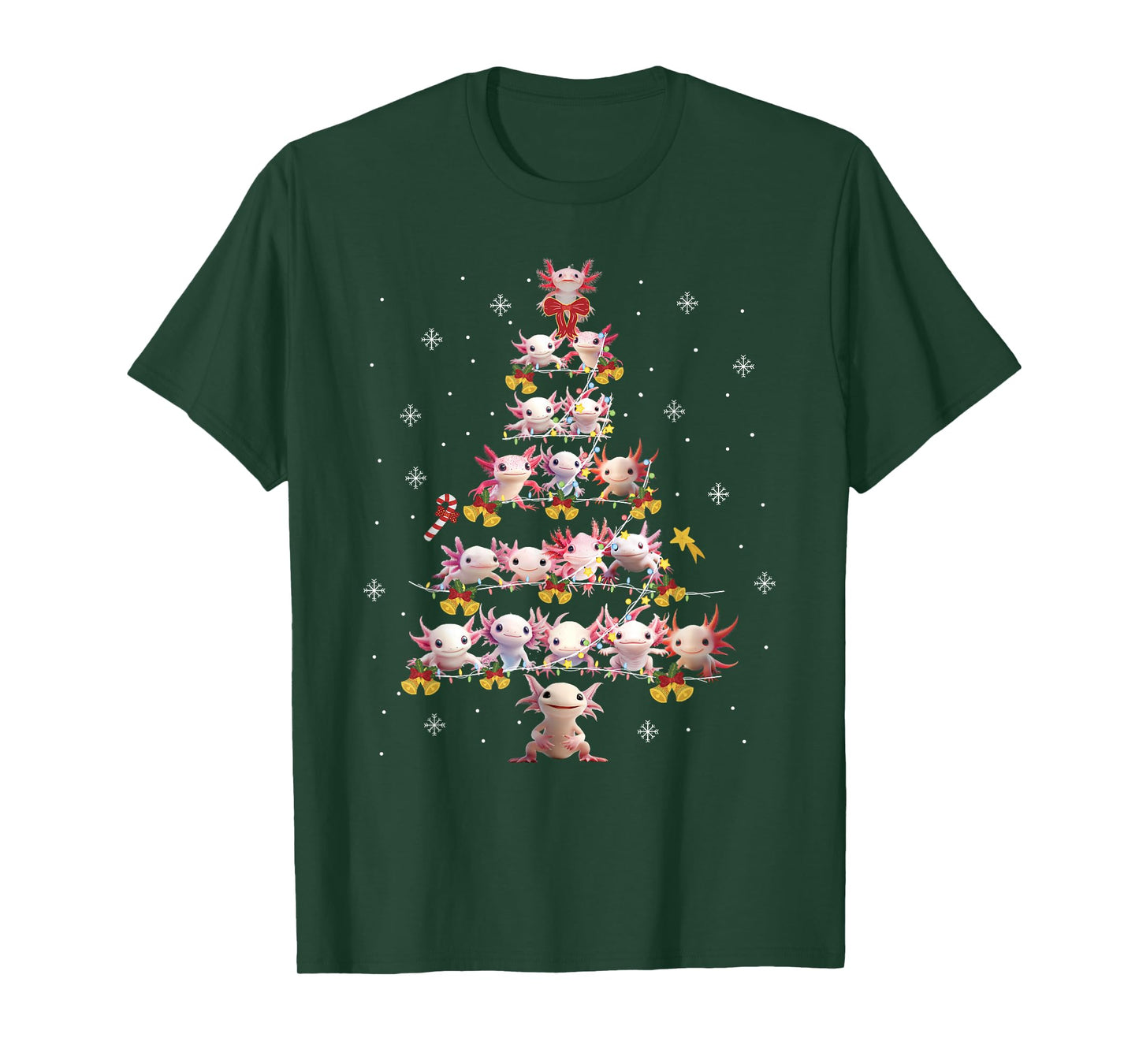 Funny Axolotl Christmas Tree Cute Flamingos Holiday Xmas Tee T-Shirt