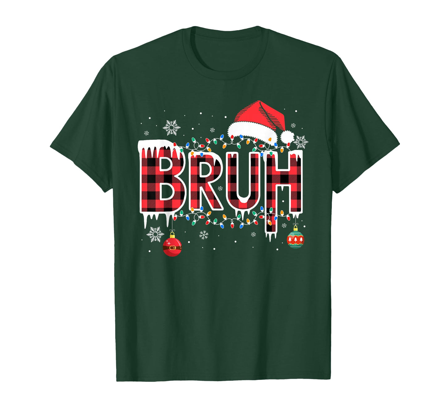 Bruh Funny Christmas Red Plaid Teens Boys Kids Xmas Pajamas T-Shirt