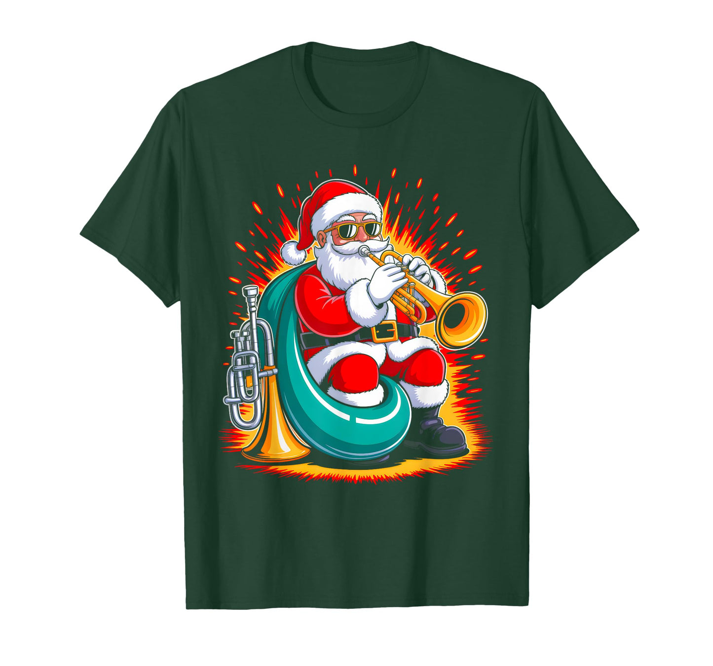Tumpet Santa Playing Drums Funny Christmas Music Lover Boys T-Shirt
