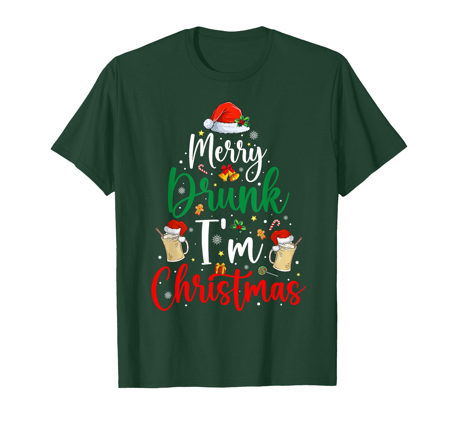 Merry Drunk I'm Christmas Funny Santa Joke Xmas Eggnog Lover T-Shirt