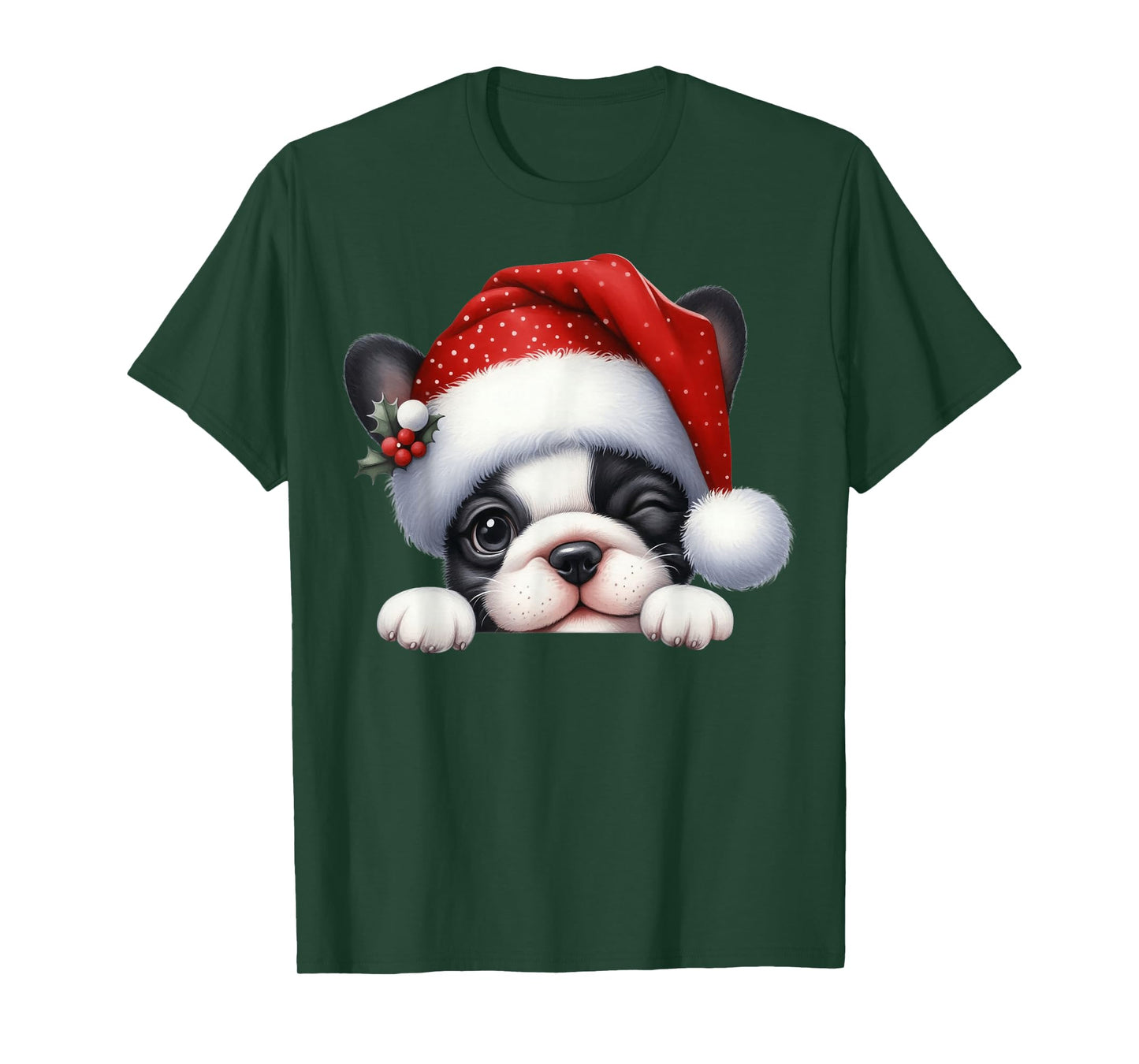 French Bulldog Dog Christmas Santa Hat Dog Mom Dad T-Shirt