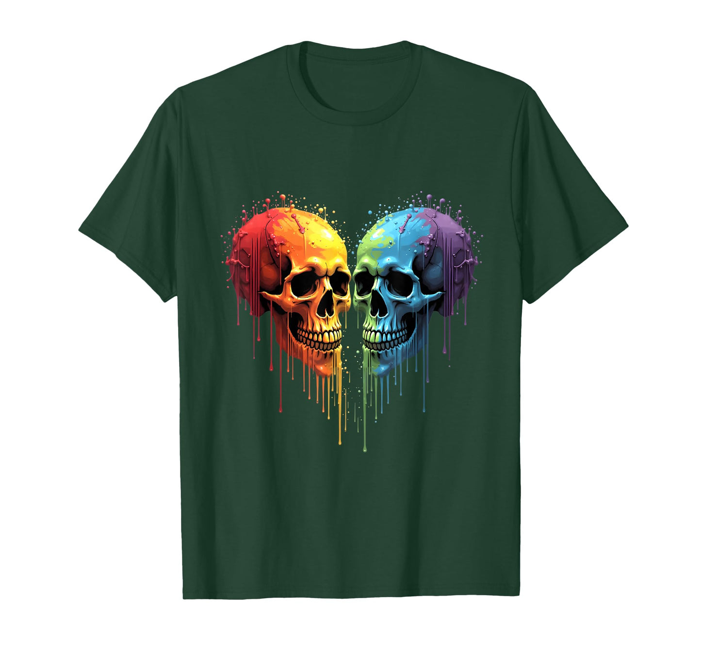 LGBT Halloween Horror Skeleton Skull Rainbow Heart Support T-Shirt