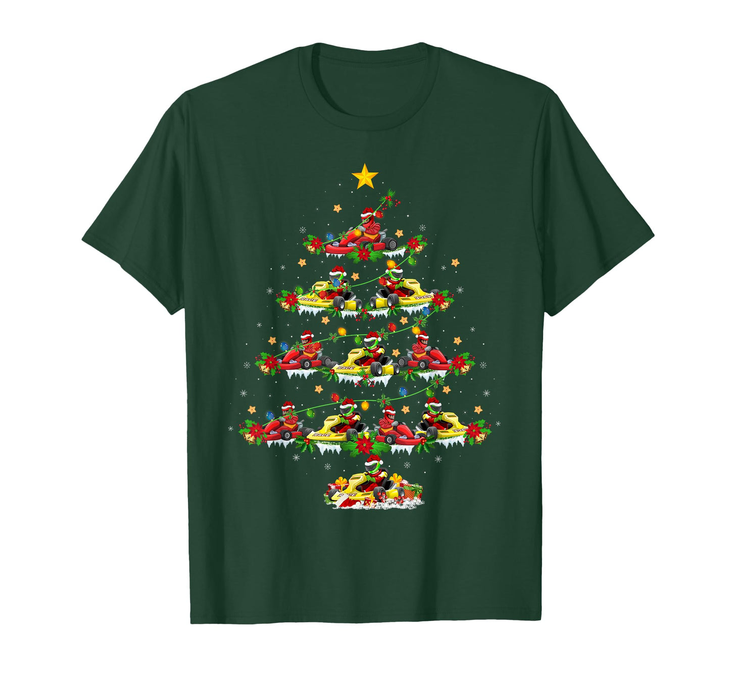 Kart Racing Christmas Tree Lights Funny Karting Xmas T-Shirt