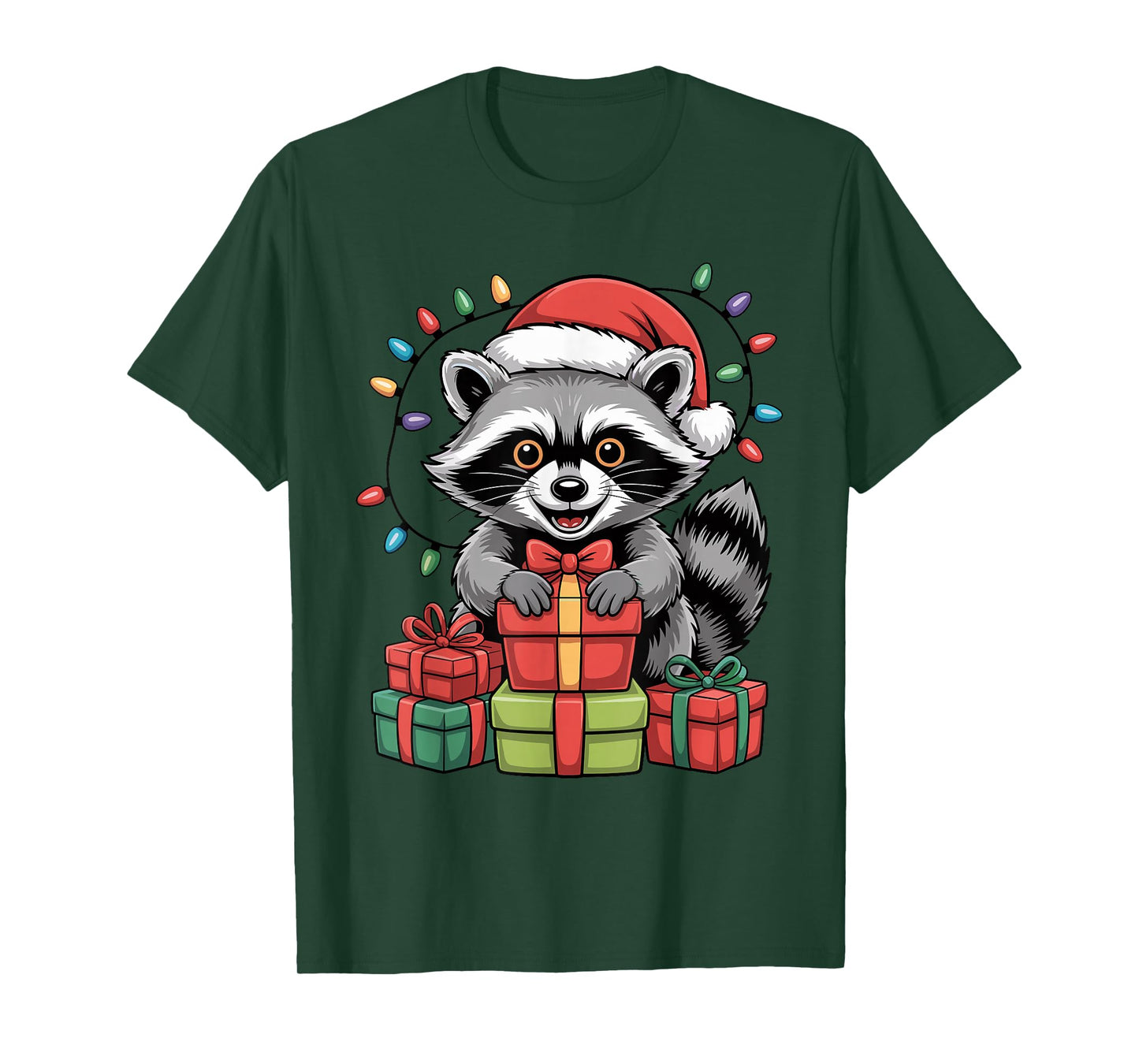 Raccoon Santa Hat Christmas Design Funny Wild Animal Lovers T-Shirt