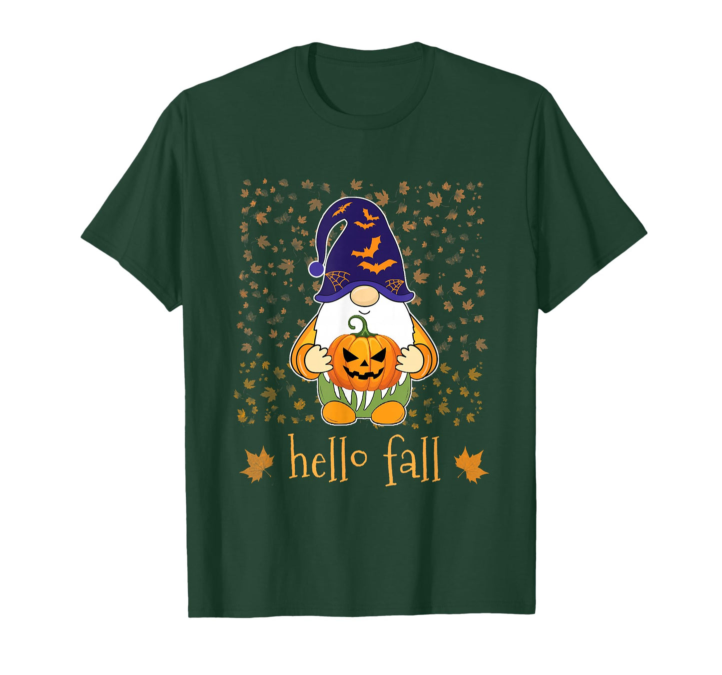 Funny Cute Gnome Witch Holding Pumpkin Autumn Fall Leaves T-Shirt