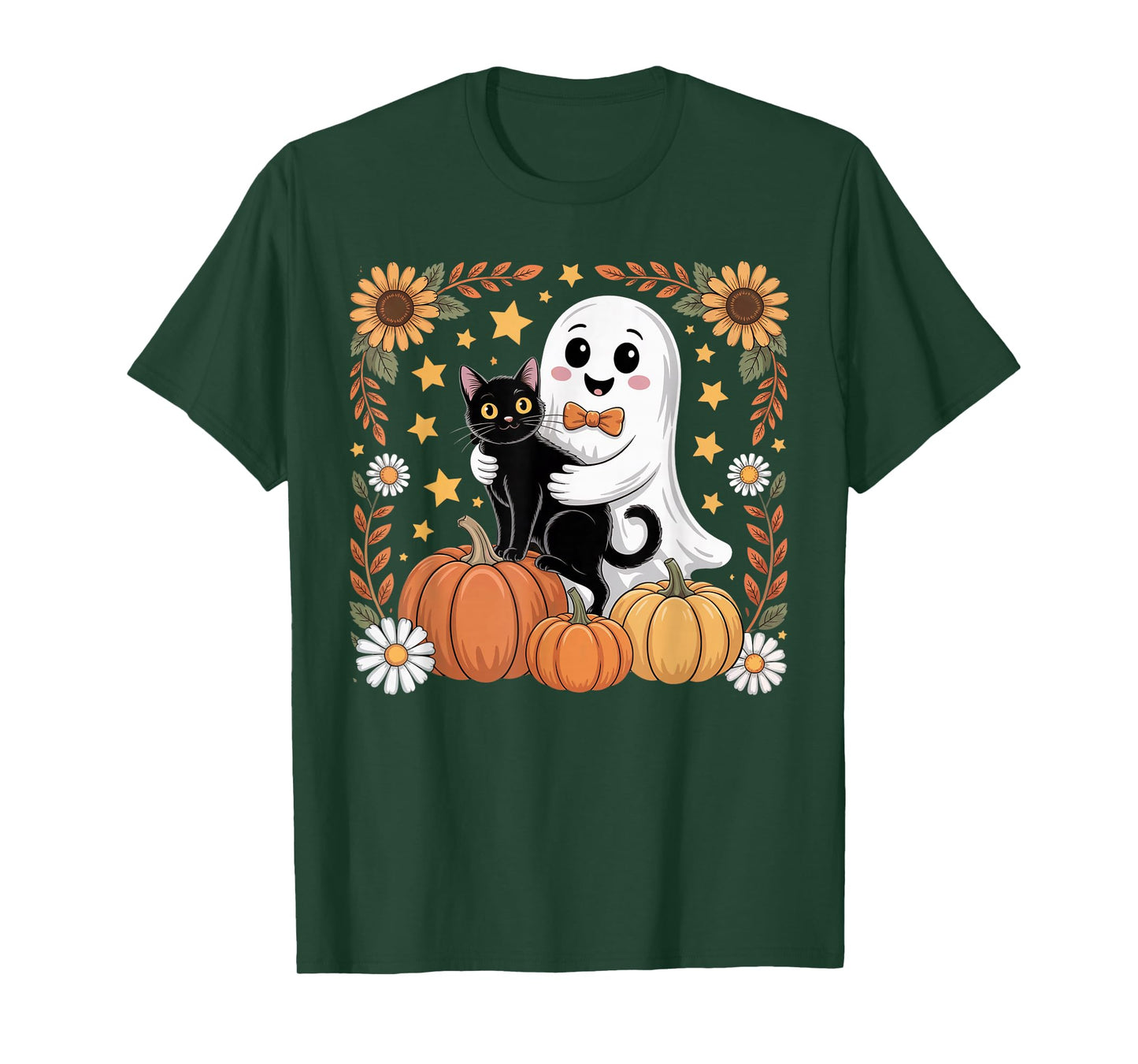 Womens Halloween Ghost Black Cat Ghost Halloween Girls T-Shirt