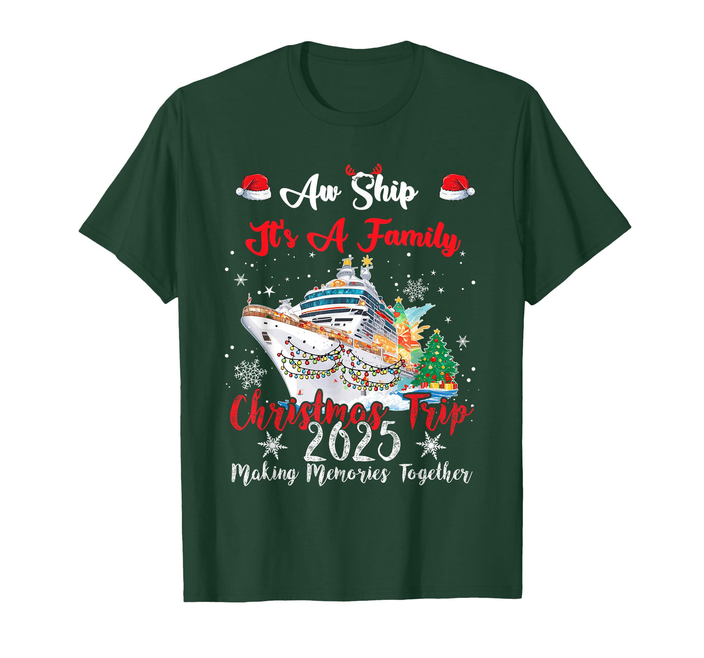Aw Ship Its A Family Christmas Trip - 2025 Unisex-Adults, Kids Black Small Cotton, Polyester Short Sleeve T-Shirt