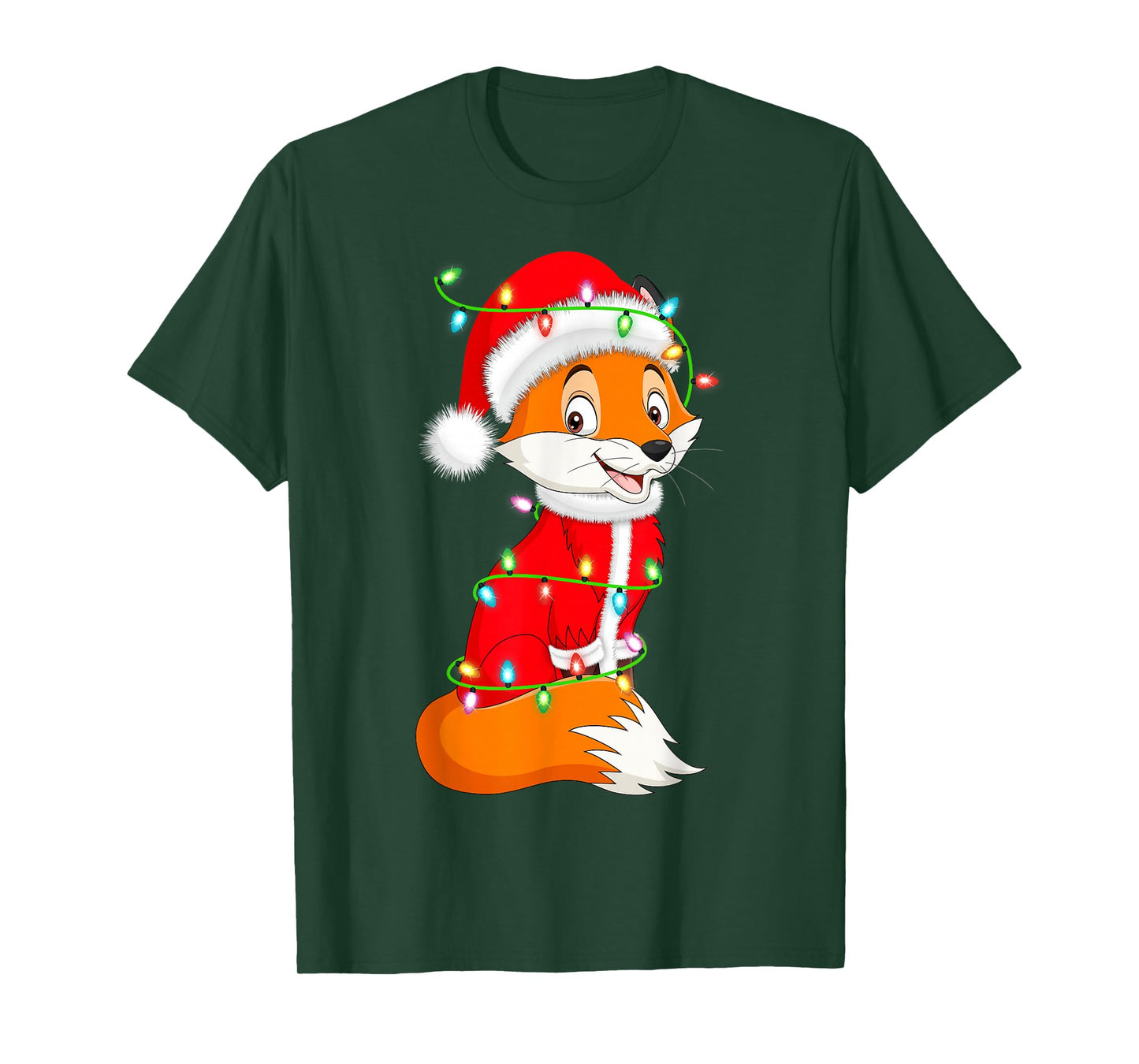 Fox Christmas Lights Santa Costume Cute Animal Xmas T-Shirt