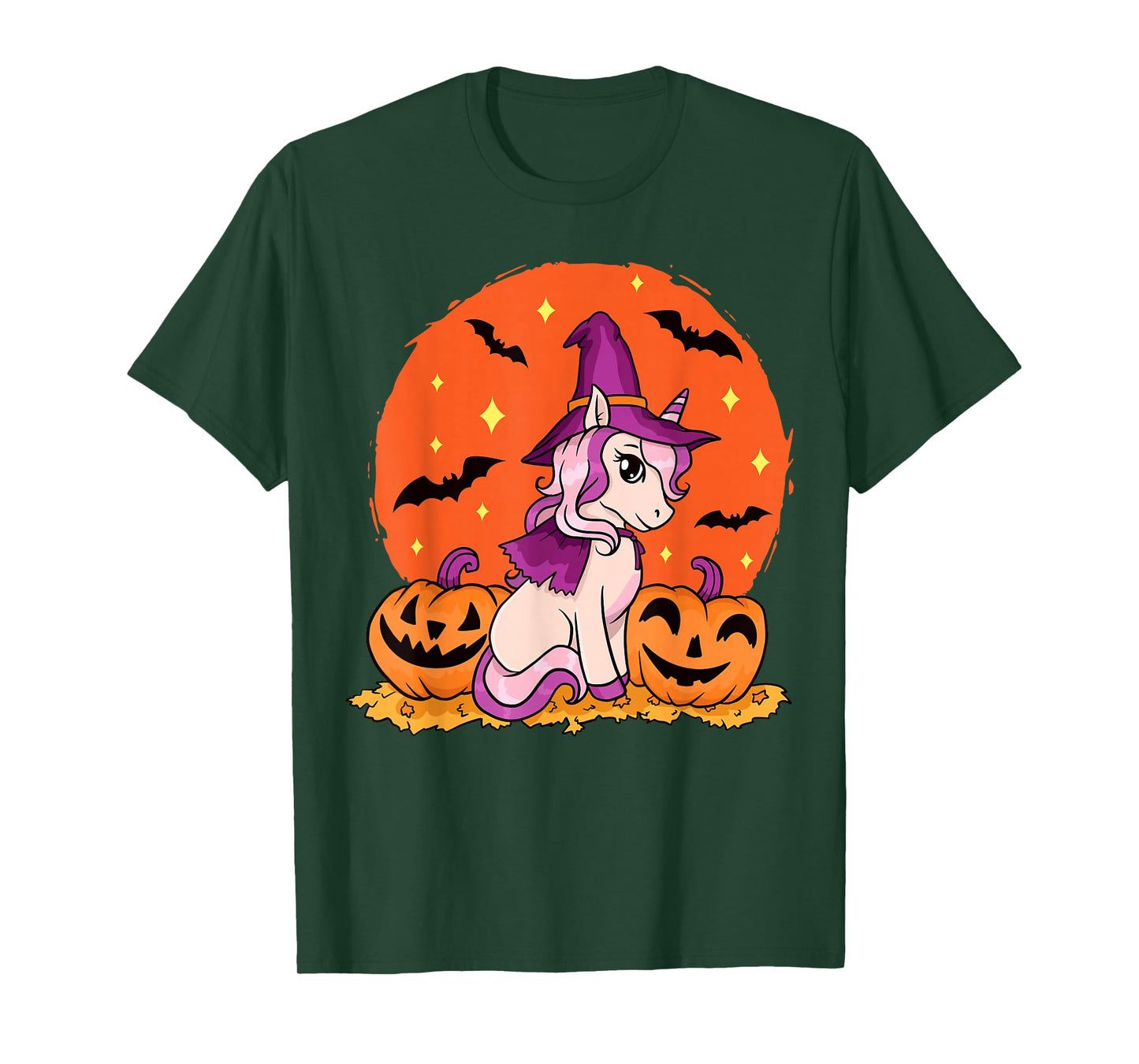 Halloween Unicorns Pumpkin and Witch Costume Design T-Shirt