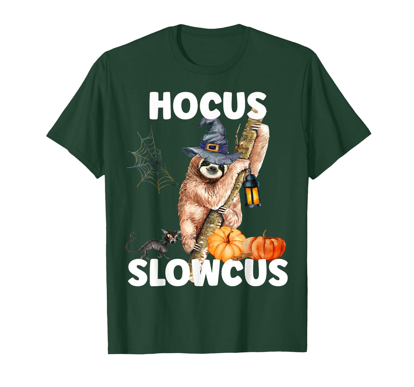 Hocus Slowcus Halloween Sloth Witch Hat Spider Pumpkin Sloth T-Shirt