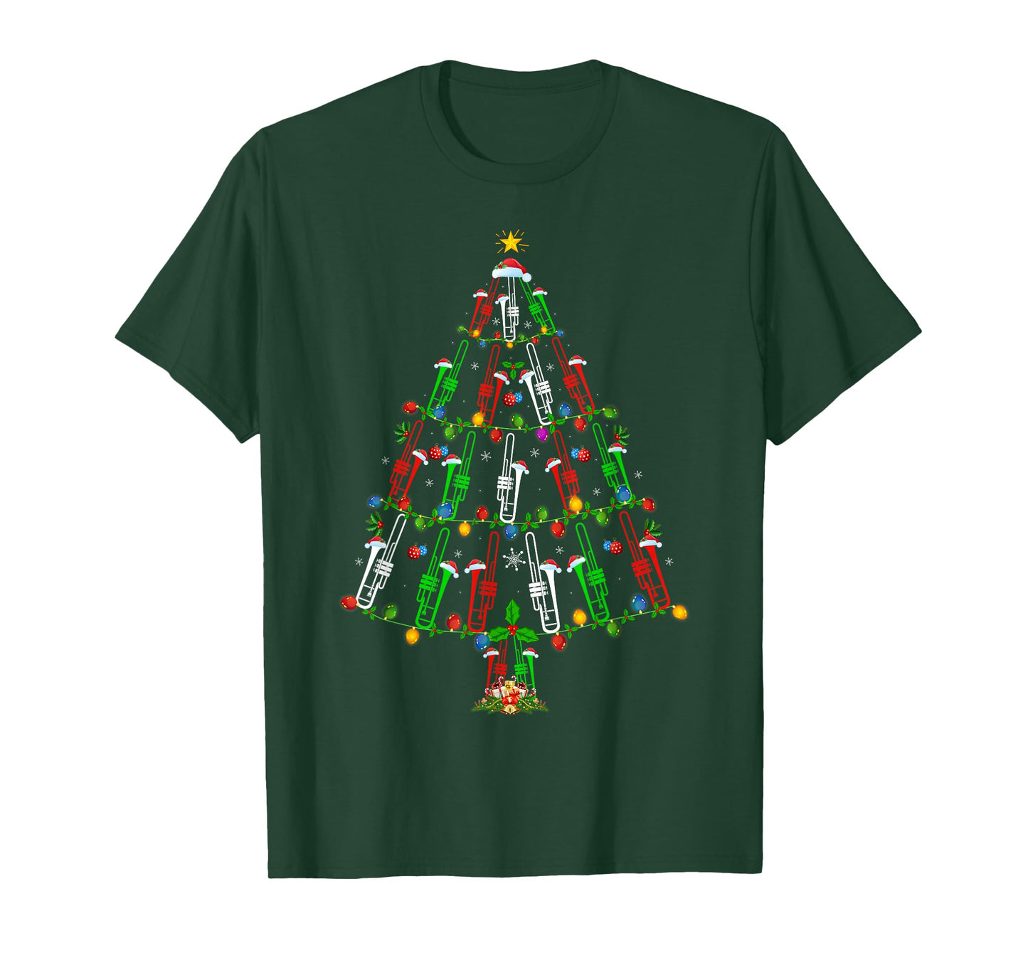 Trombone Christmas Tree Lights Music Lover Musical Xmas T-Shirt