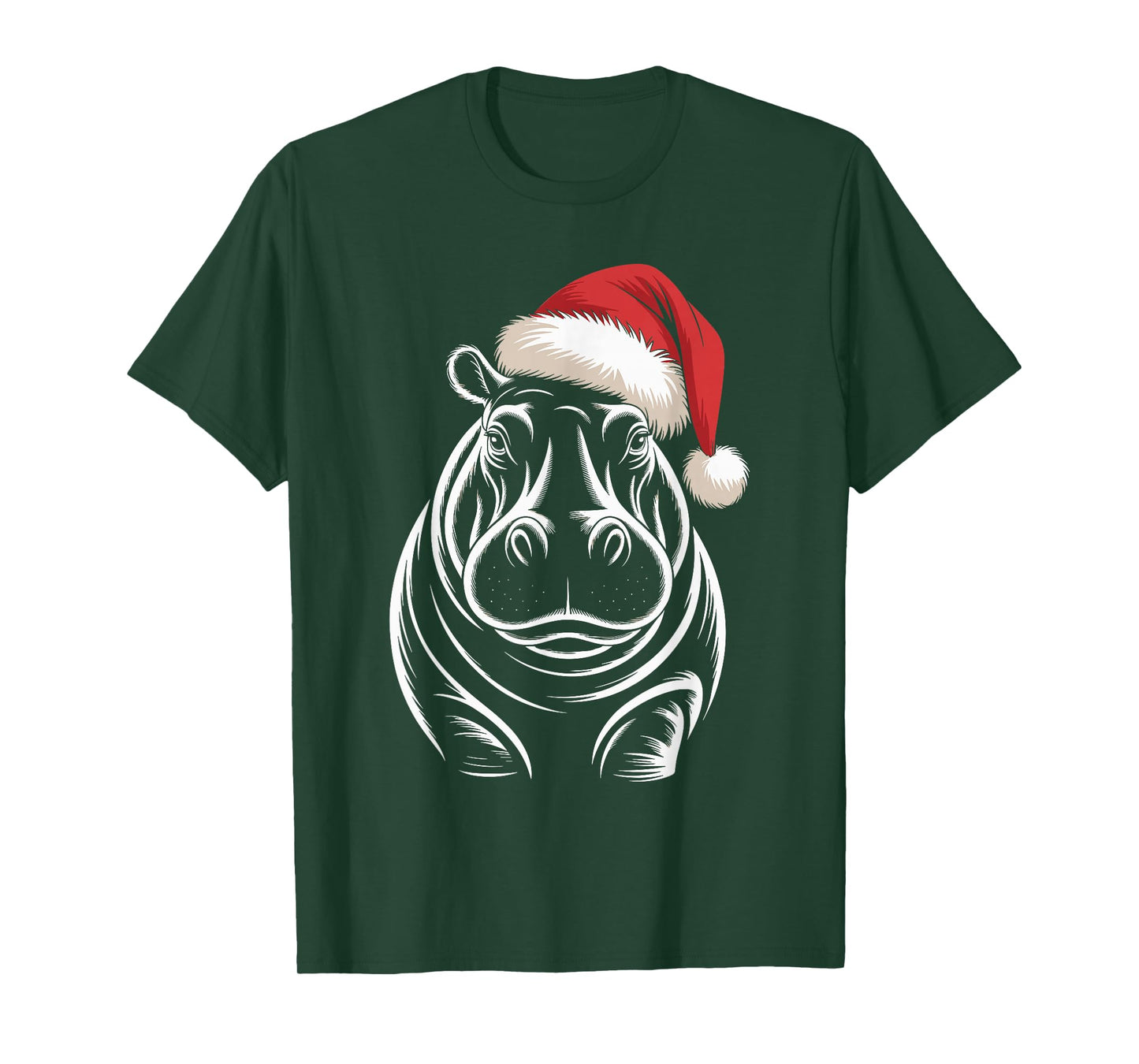 Hippopotamus Christmas Santa Hat Pajama Funny Hippo Xmas T-Shirt
