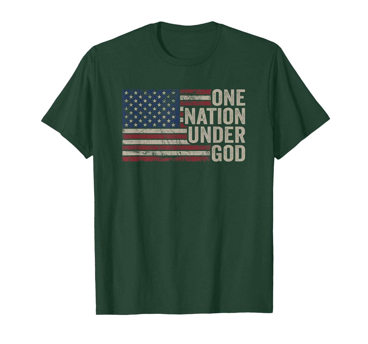 ONE NATION UNDER GOD - Christian USA Vintage American Flag T-Shirt