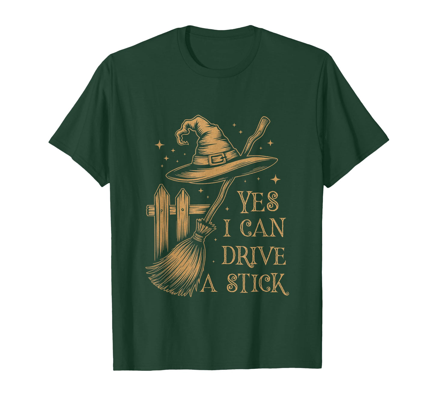 Yes I Can Drive A Stick Funny Halloween Witch Broom Quote T-Shirt