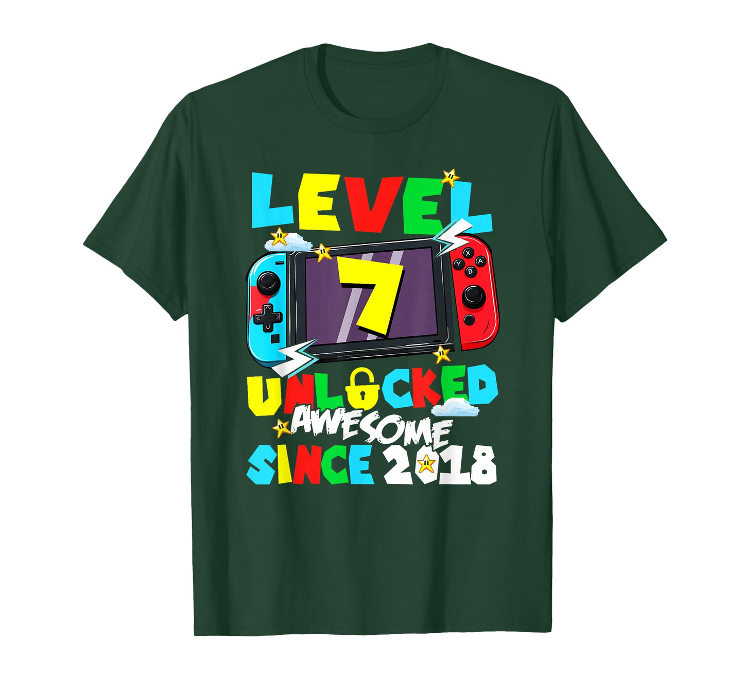 Level 7 Unlocked Awesome Since 2018 7th Birthday Video Gamer T-Shirt