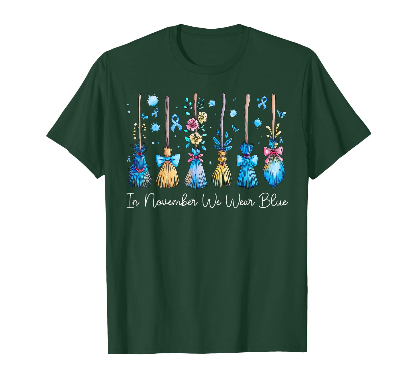 in November We Wear Blue Diabetes Support Type 1 Broom Witch T-Shirt
