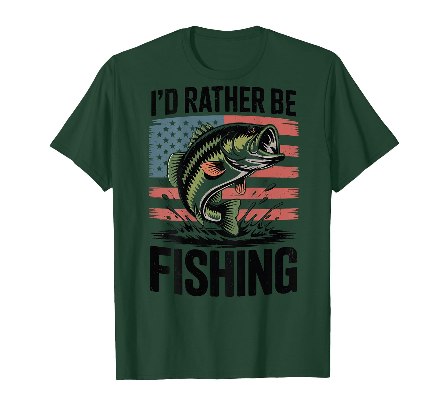 Boys Id Rather Be Fishing Funny Bass Fishing American Flag T-Shirt