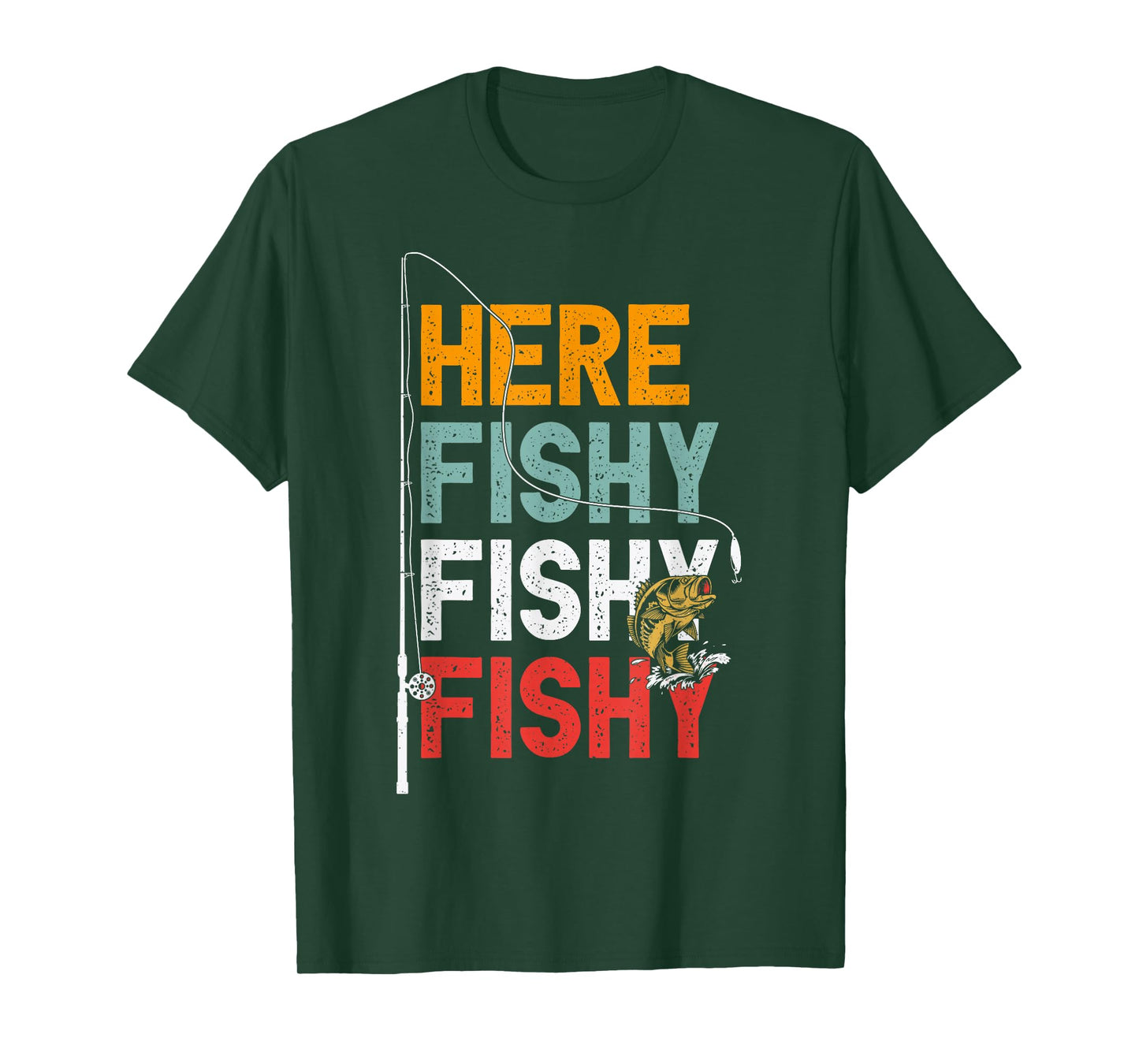 Fishing Funny Saying Vintage Graphic Here Fishy Fisherman T-Shirt