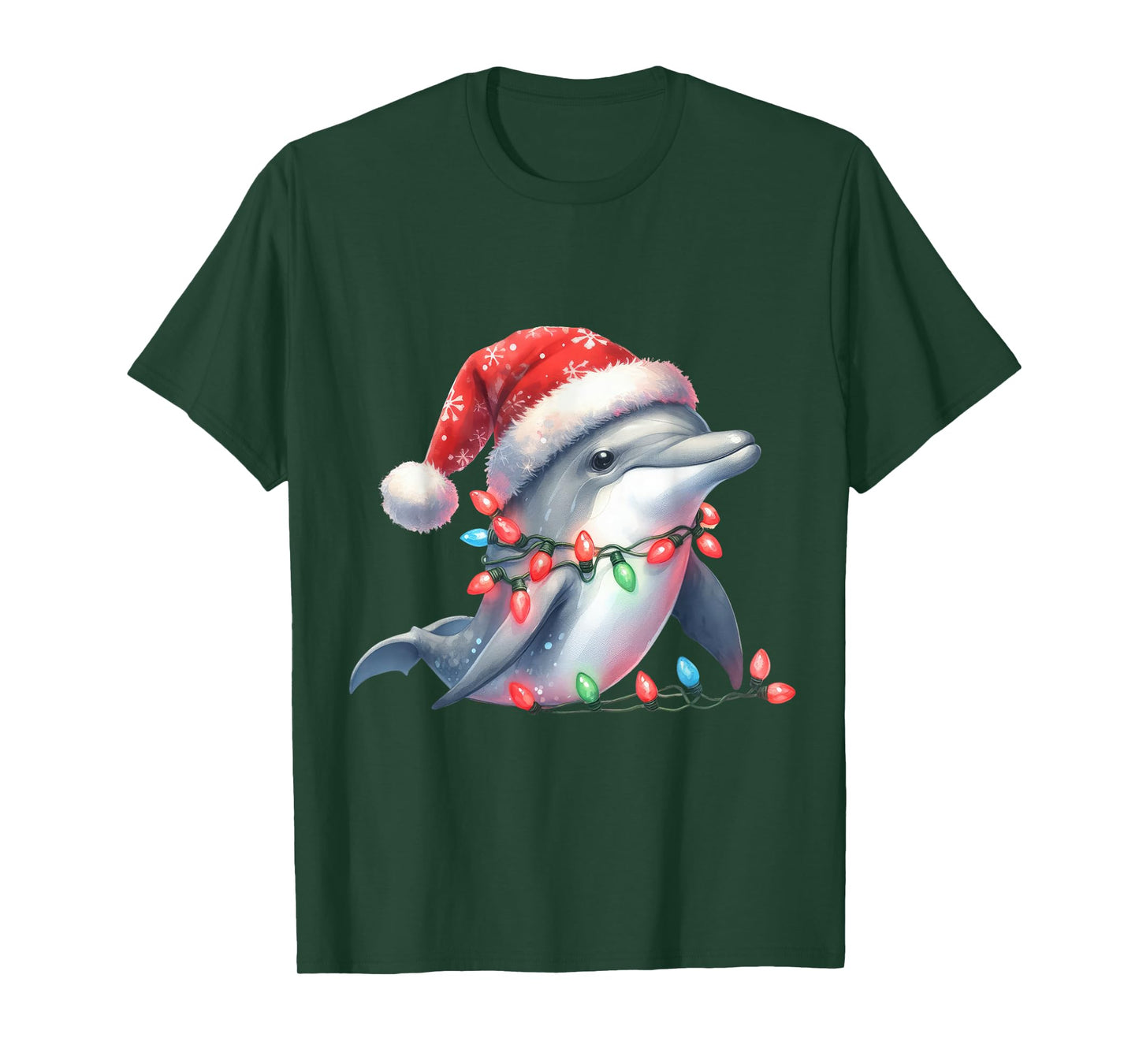 Dolphin Christmas Lights Funny Santa Hat Merry Xmas T-Shirt