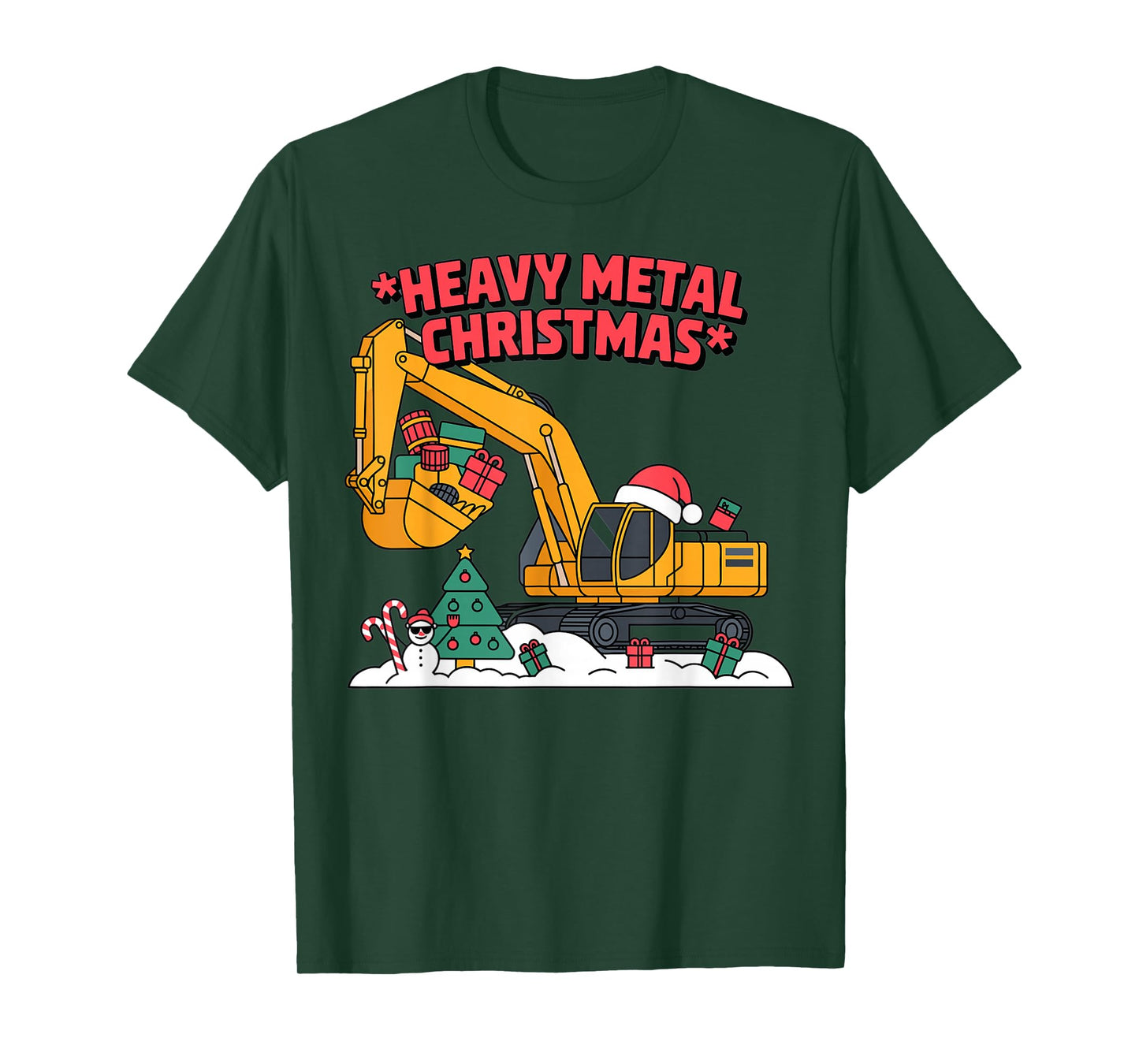 Heavy Metal Christmas Excavator Santa Holiday Design T-Shirt