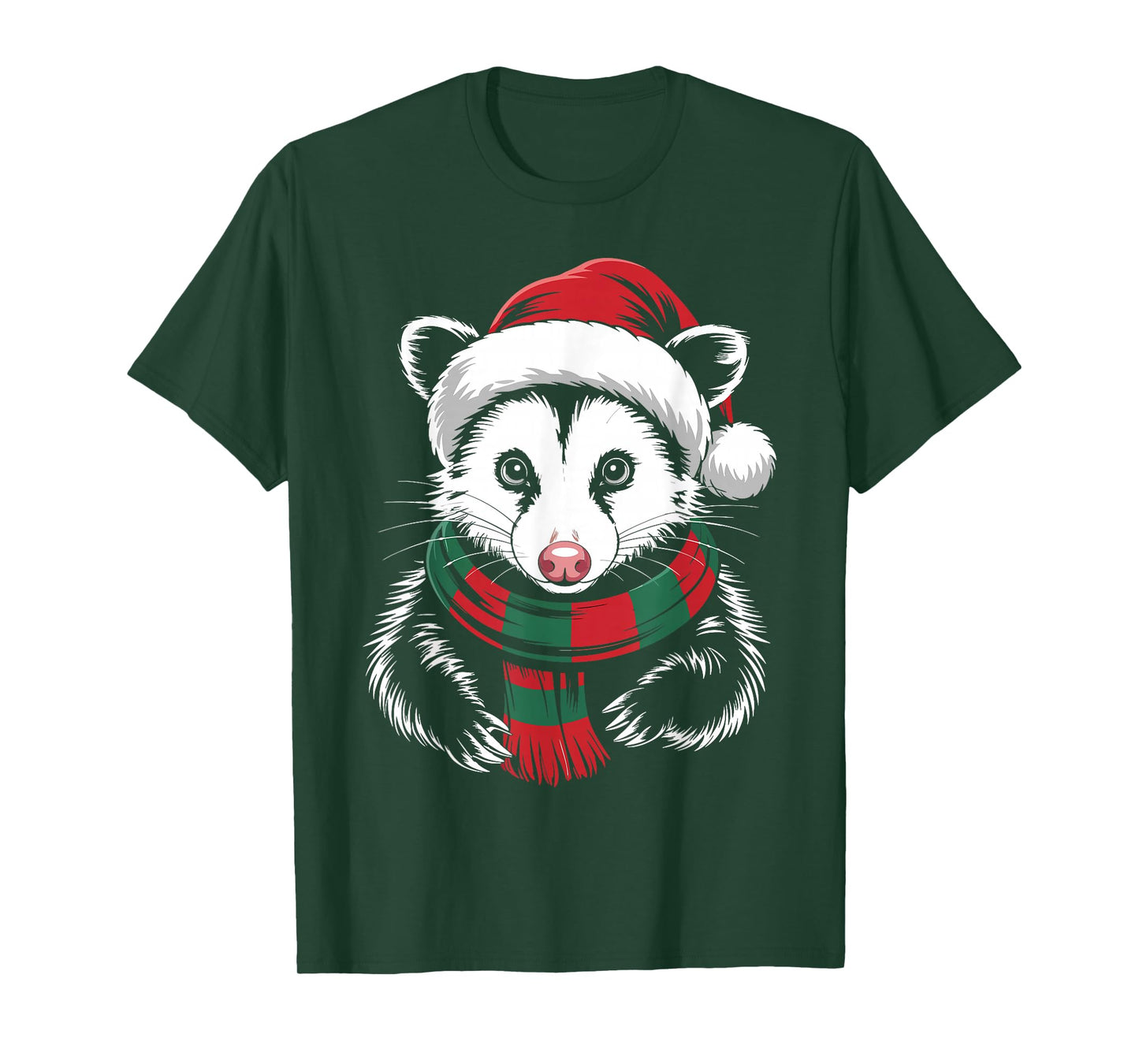 Opossum Xmas Santa Hat Scarf Christmas Costume T-Shirt