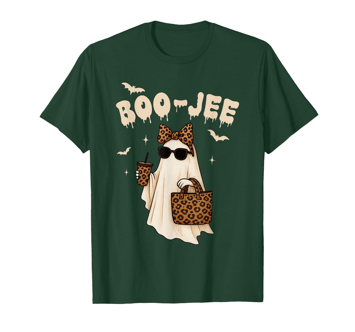 Coquette Leopard Ghost Coffee Boo-JEE Halloween Boujee Ghost T-Shirt