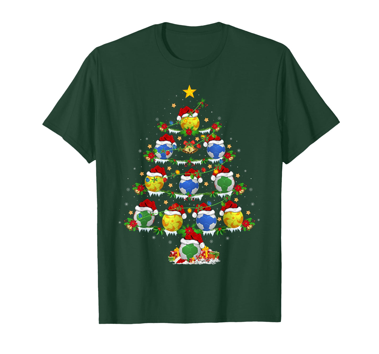 Handball Christmas Tree Lights Sports Player Xmas T-Shirt
