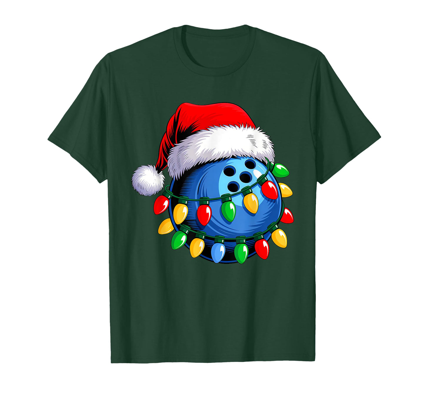 Bowling Ball Santa Hat Christmas Bowling Xmas Lights T-Shirt