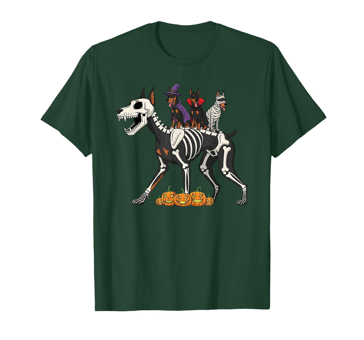 Doberman Pinscher Skeleton Mummy Witch Halloween Mens Womens T-Shirt