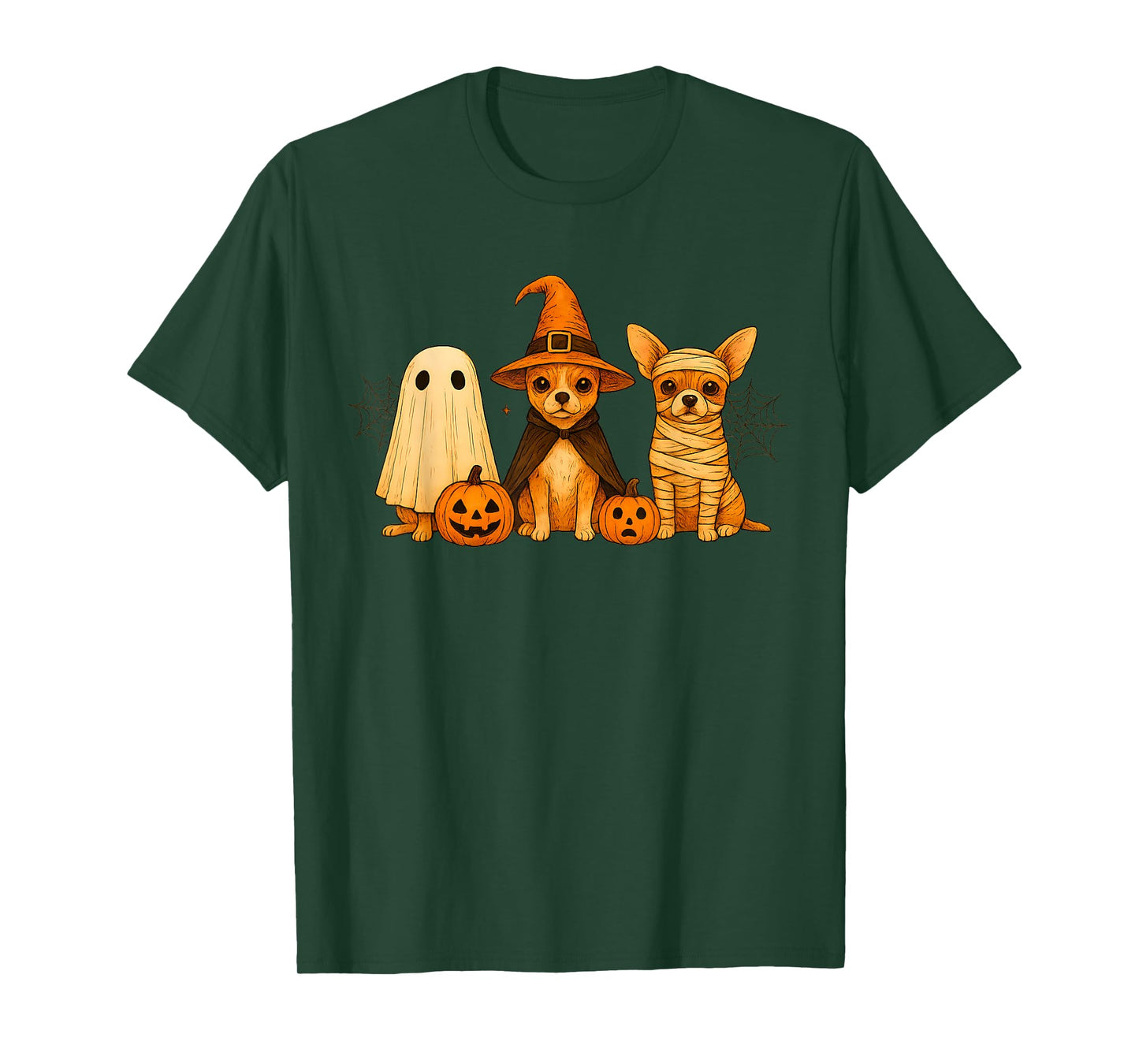 Retro Chihuahua Dog Witch Scary Halloween Pumpkin Women Men T-Shirt