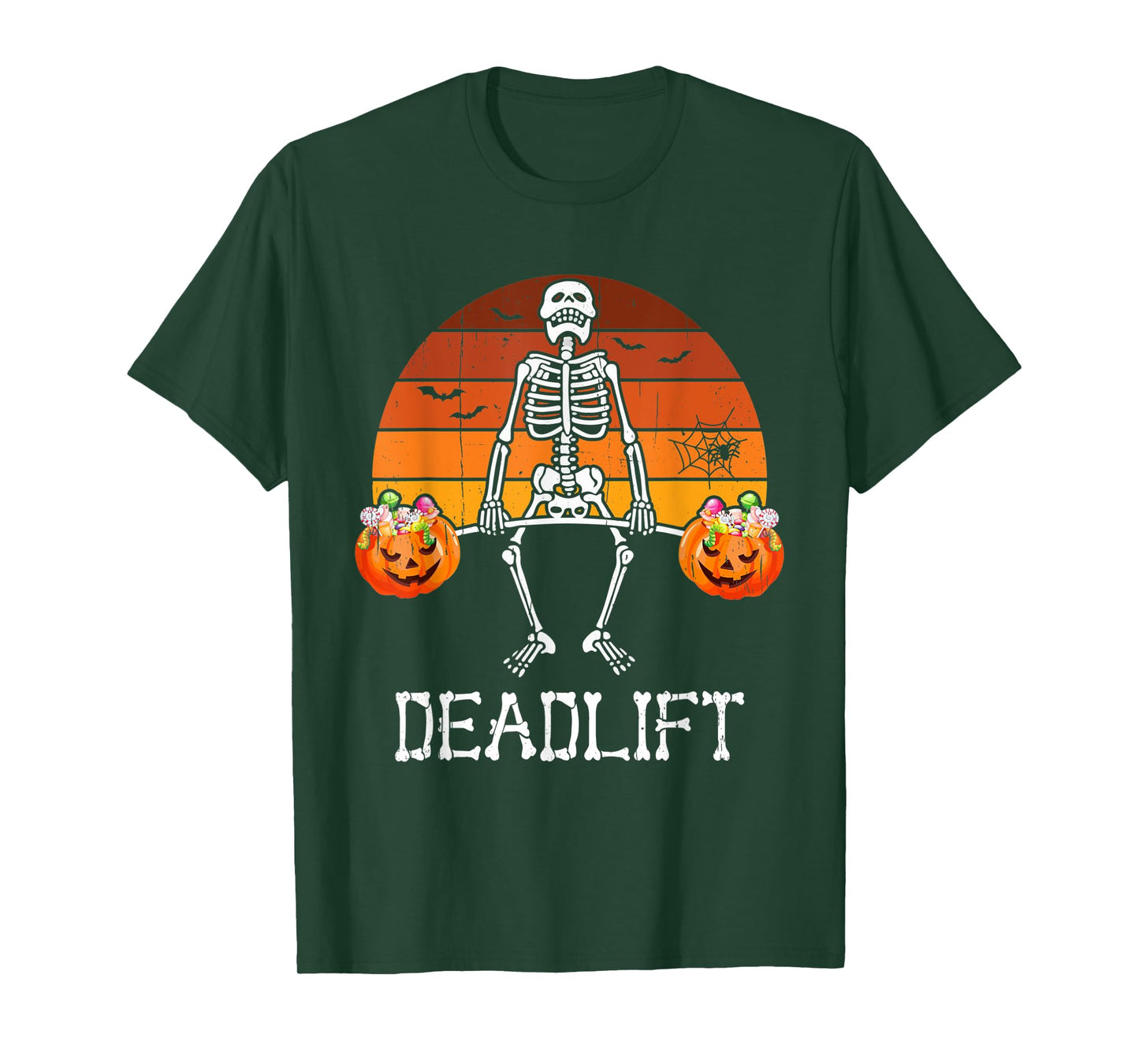 Skeleton Dead Lift Candy Buckets Gym Workout Halloween T-Shirt