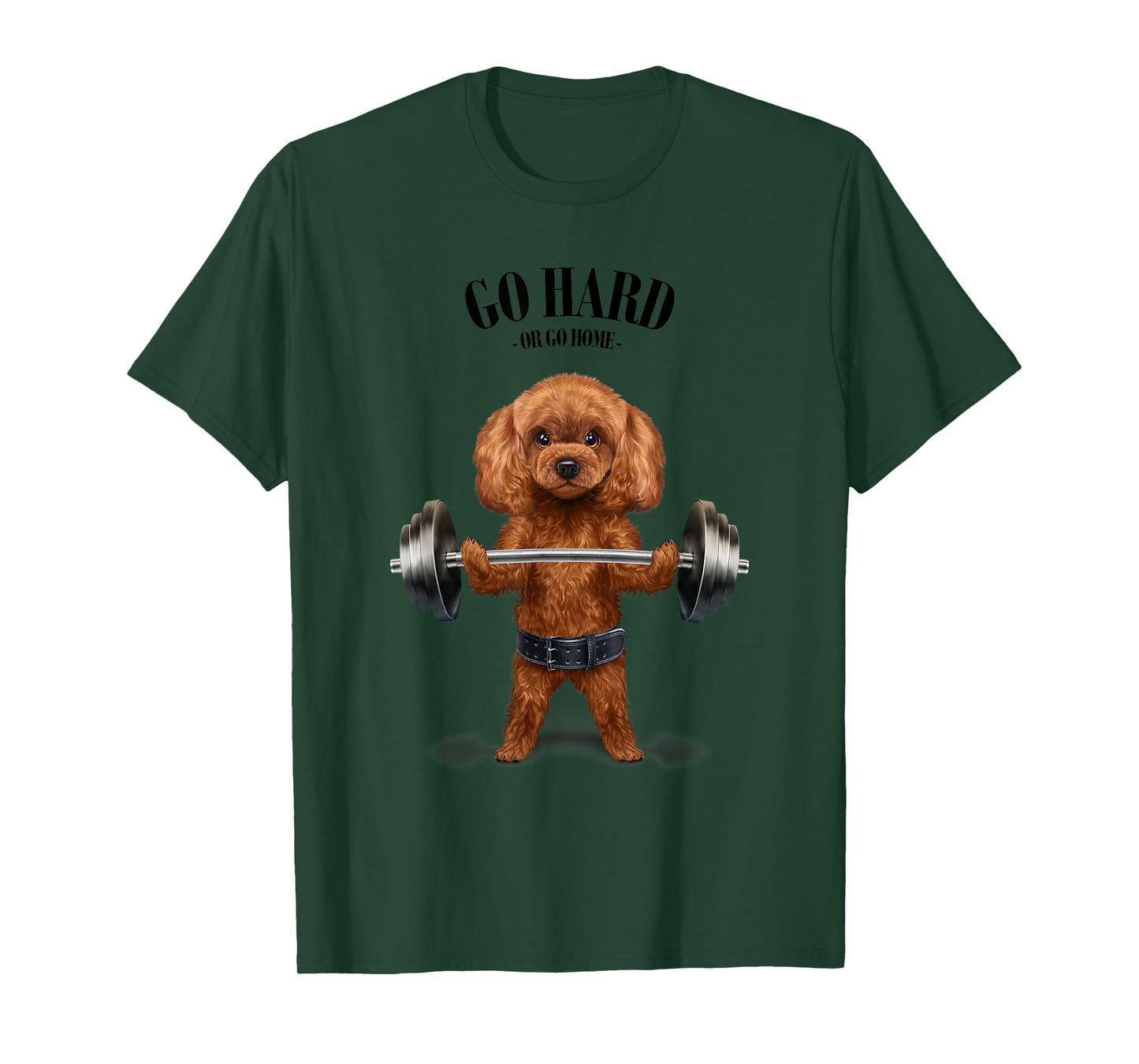 Tan Poodle Dog Weightlifting in Fitness Gym T-Shirt