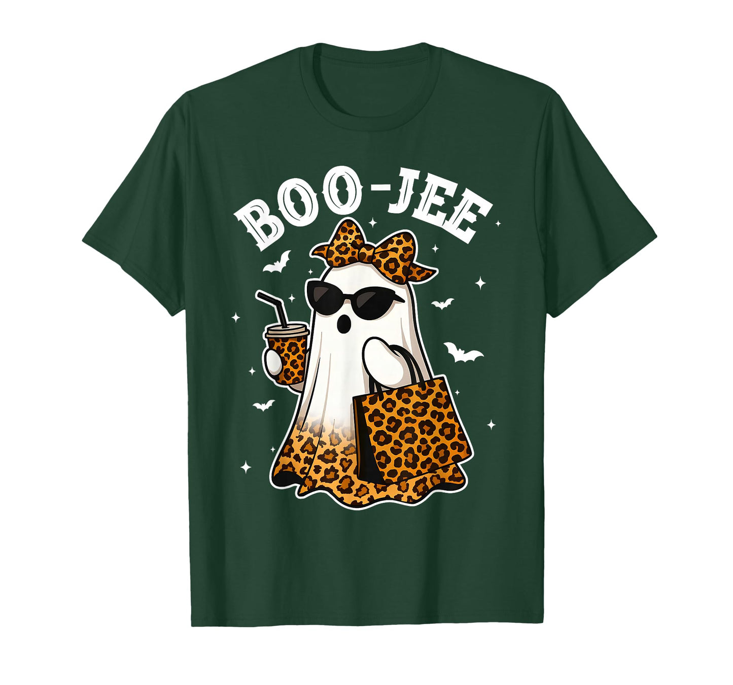 Coquette Leopard Ghost Coffee Boo-JEE Halloween Boujee Ghost T-Shirt