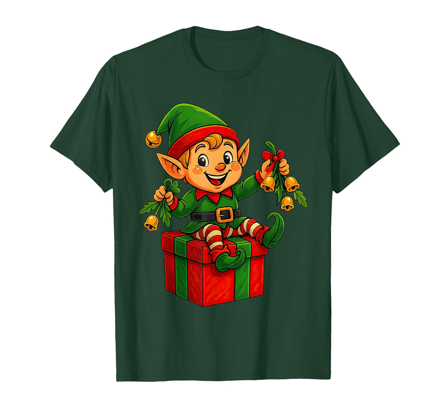 Cute Baby Elf Festive Mistletoe Bells Christmas PJ T-Shirt