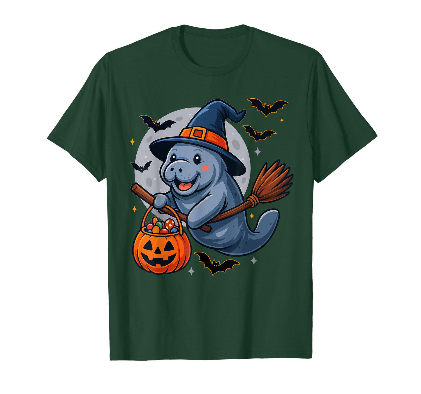 Manatee Witch Hat Pumpkin Halloween Spooky Season T-Shirt